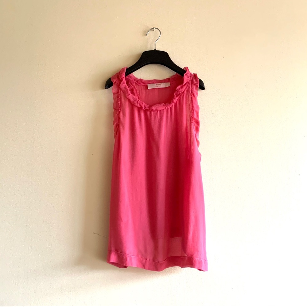 LANVIN Delicate sheer pink silk sleeveless blouse w/ rolled neck Size 44
